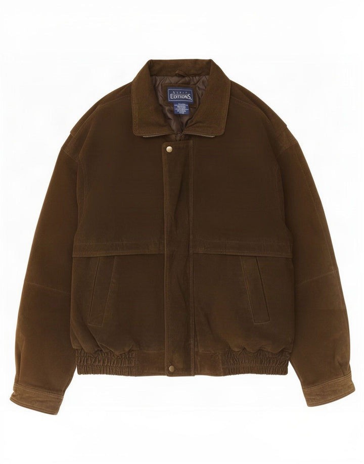 Giacca basic in pelle scamosciata da uomo UK 40 grande in pelle marrone