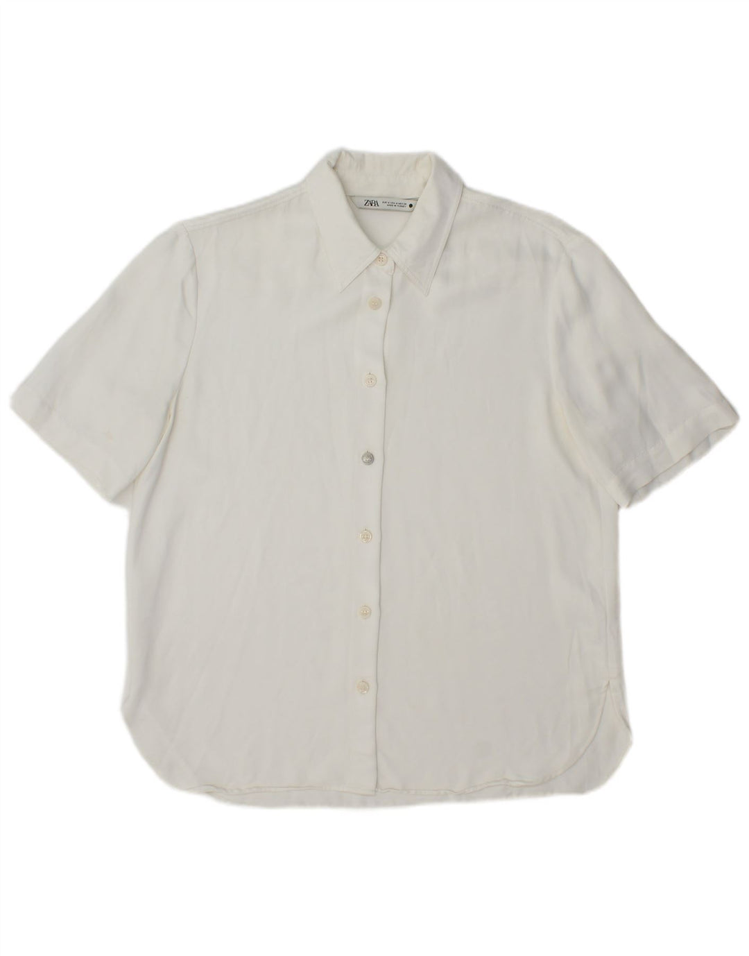 Camicia a maniche corte da donna Zara UK 14 Viscosa bianca media