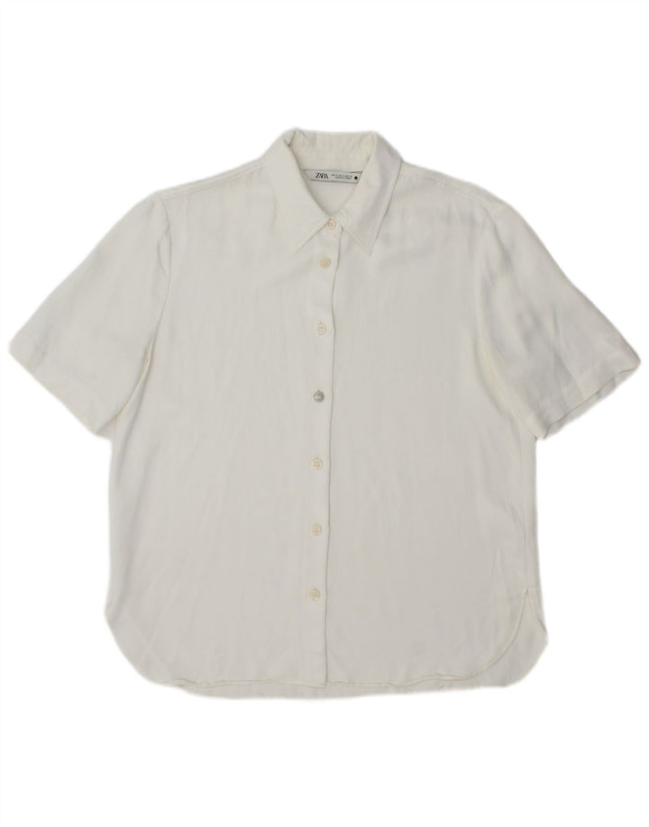 Camicia a maniche corte da donna Zara UK 14 Viscosa bianca media