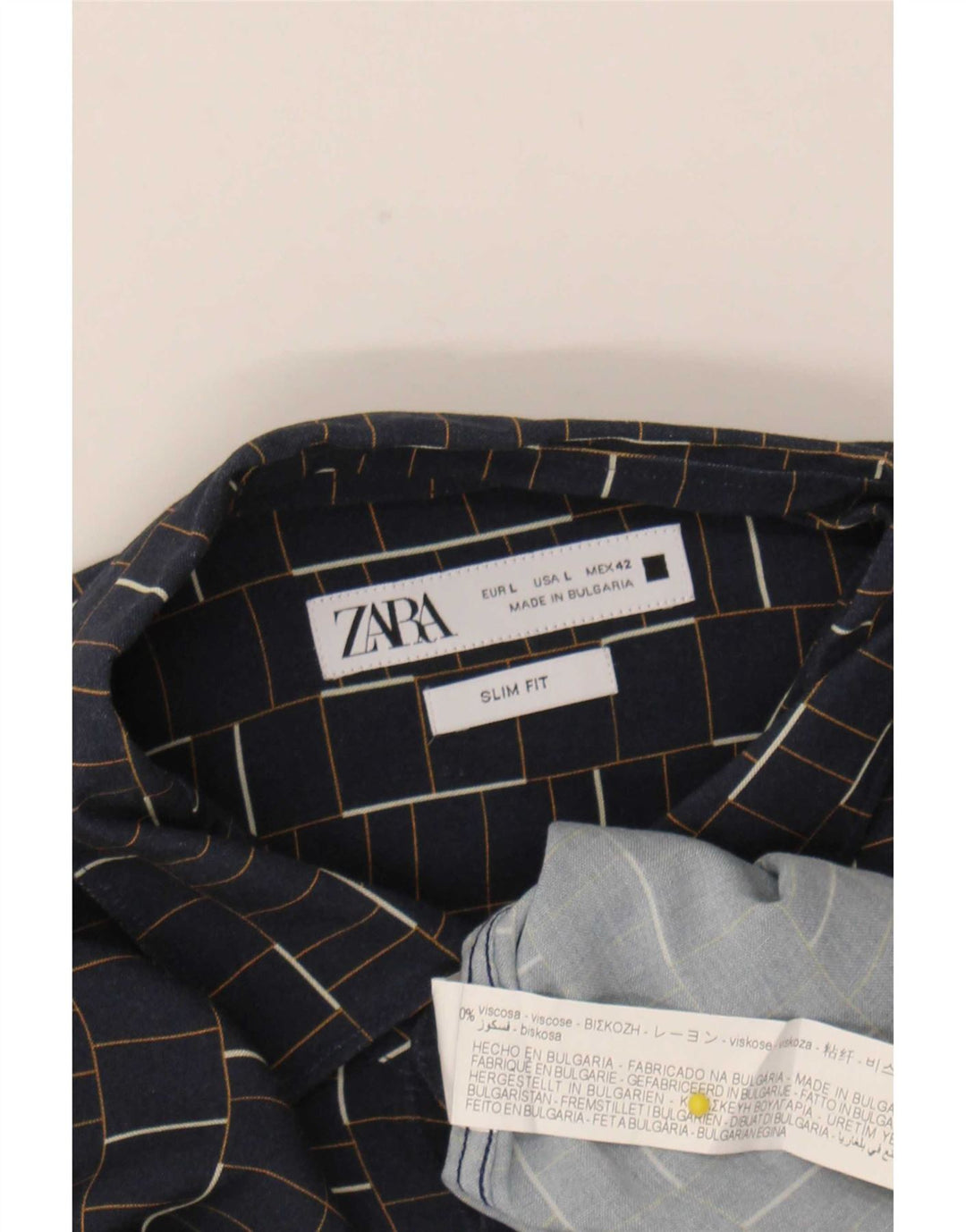 Camicia Zara da uomo slim fit grande in viscosa a quadri blu navy