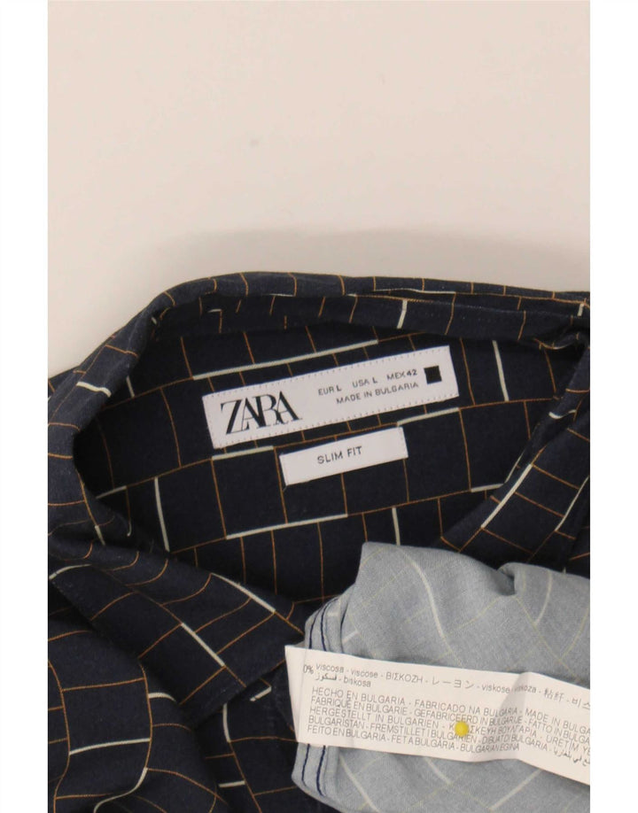 Camicia Zara da uomo slim fit grande in viscosa a quadri blu navy