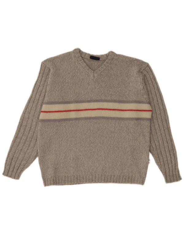 Tom Tailor Womens V-Neck Jumper Sweater UK 16 Large Grey Colourblock