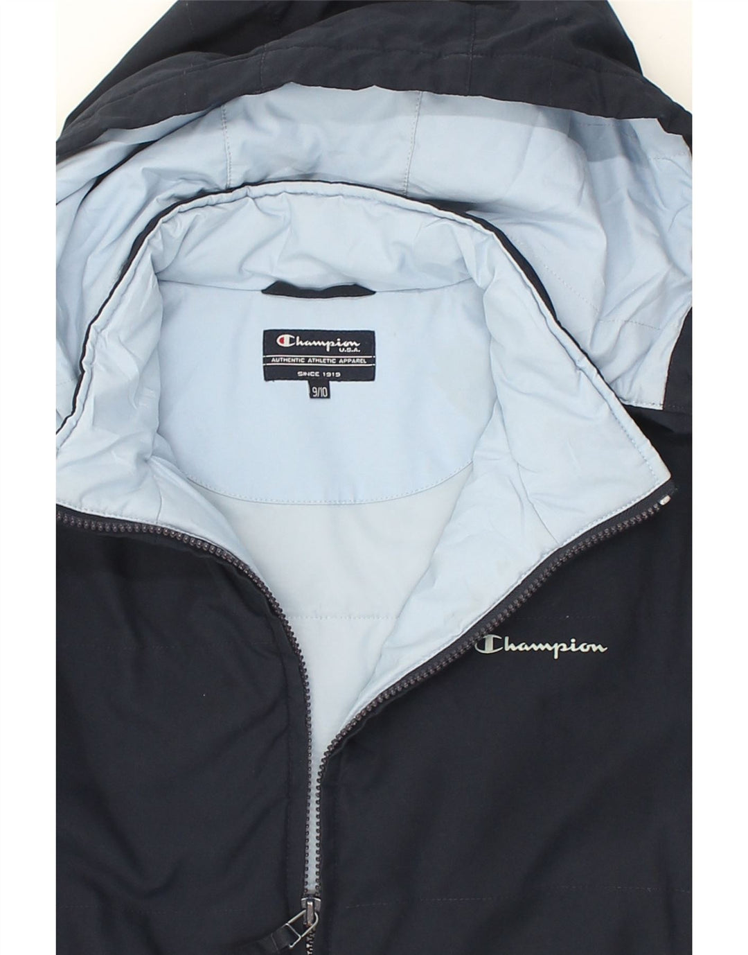 CHAMPION Girls Hooded Windbreaker Coat 9-10 Years Navy Blue | Vintage Champion | Thrift | Second-Hand Champion | Used Clothing | Messina Hembry 