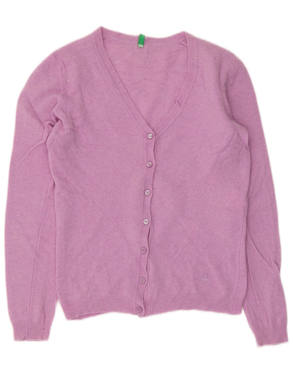 Maglione cardigan corto da donna Benetton UK 10 piccolo lana vergine rosa