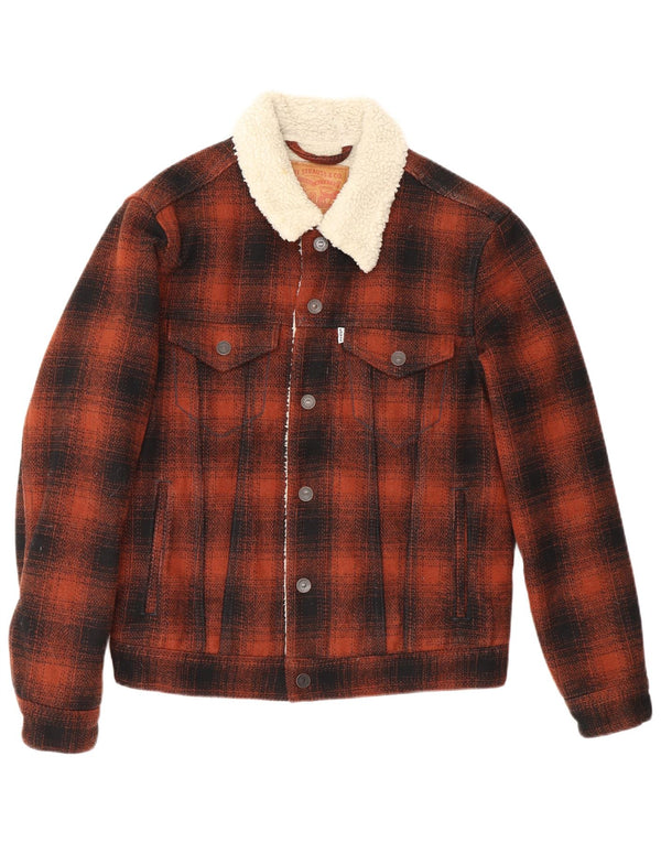 Levi's Mens Sherpa Jacket UK 36 Small Brown Check Polyester