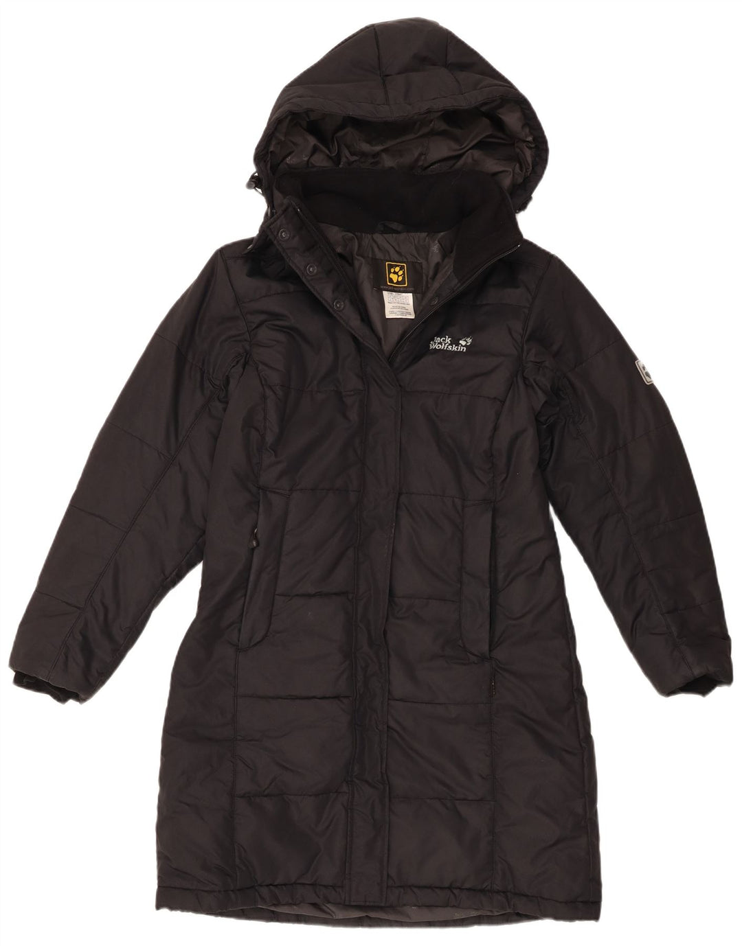 Cappotto imbottito con cappuccio da donna Jack Wolfskin UK 10 piccolo poliestere nero