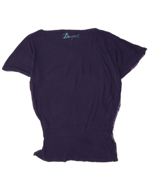 Desigual Donna Camicetta a Pipistrello Top UK 10 Small Blu Navy Viscosa