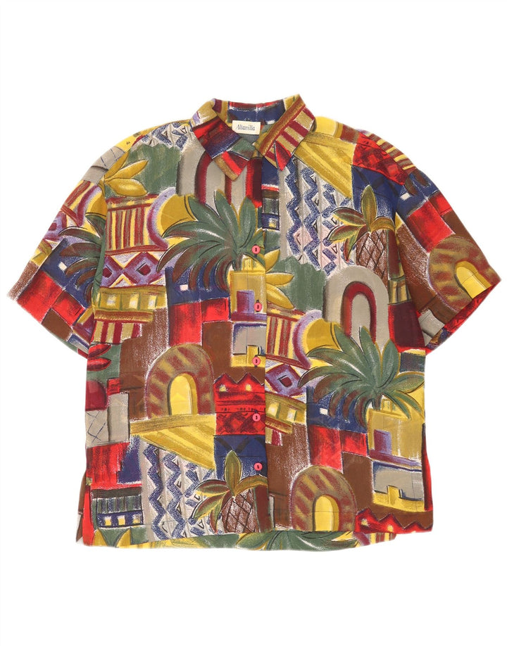 Camicetta vintage da donna a maniche corte UK 10 piccola multicolore