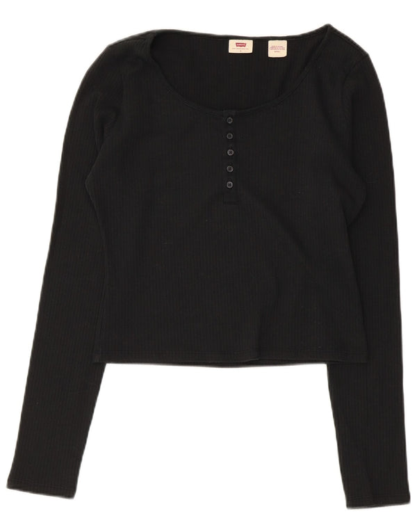 Levi's Donna Crop Top Manica Lunga UK 10 Piccolo Cotone Nero