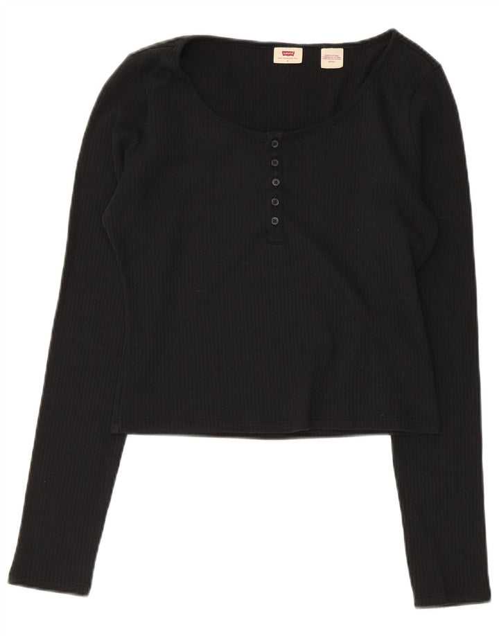 Levi's Donna Crop Top Manica Lunga UK 10 Piccolo Cotone Nero