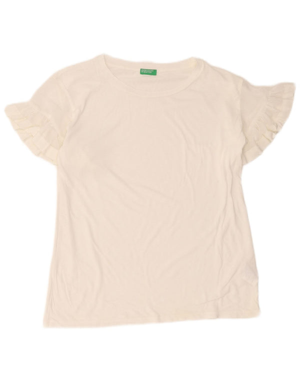 T-shirt da donna vestibilità ampia Benetton Top UK 8 Small cotone bianco