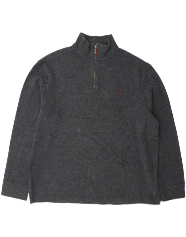 Polo Ralph Lauren Maglione da uomo con zip e collo XL in cotone grigio