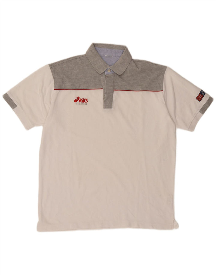 Polo Asics da uomo grande in cotone color block bianco