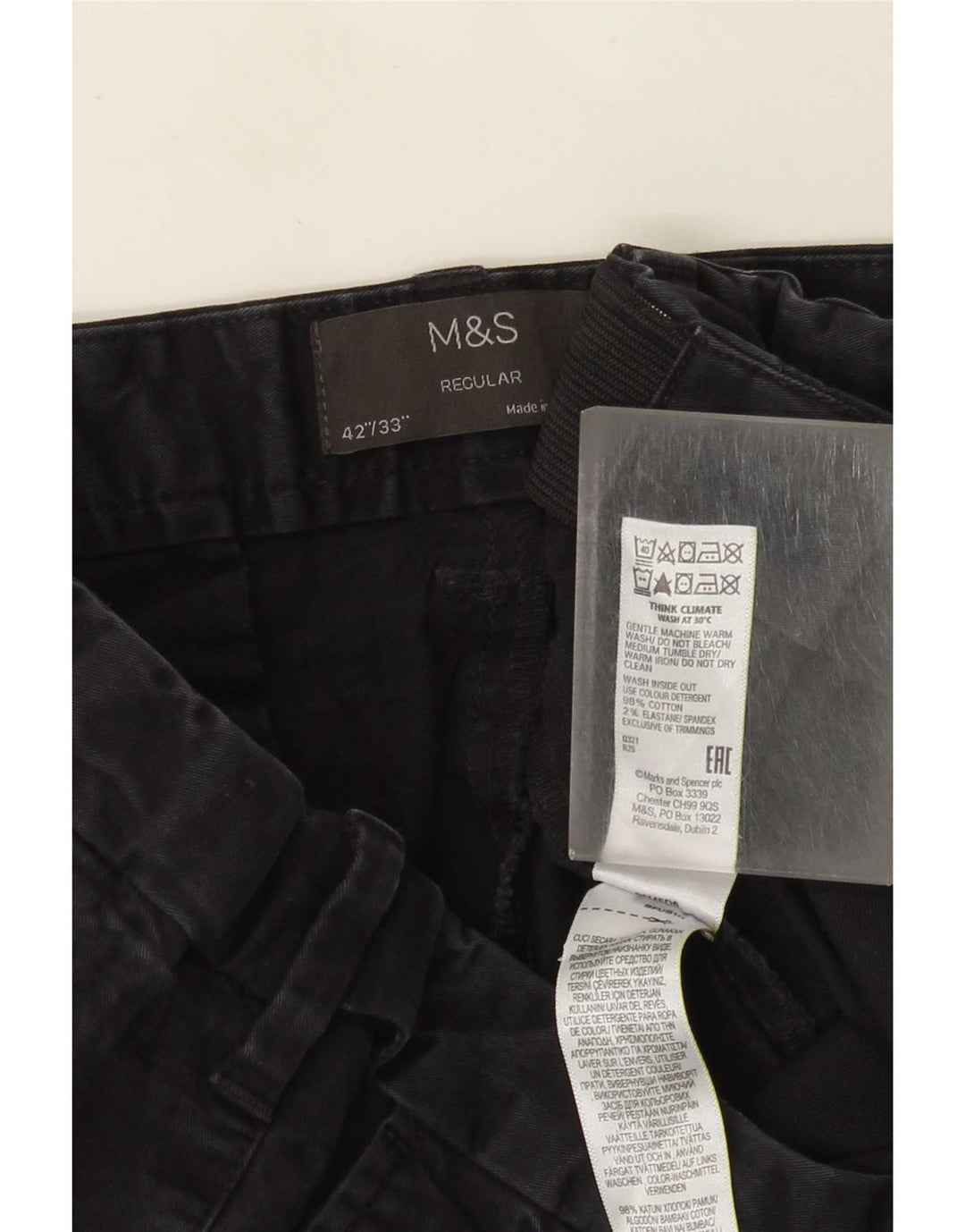 Pantaloni chino regolari dritti da uomo Marks & Spencer W42 L33 Blu Navy
