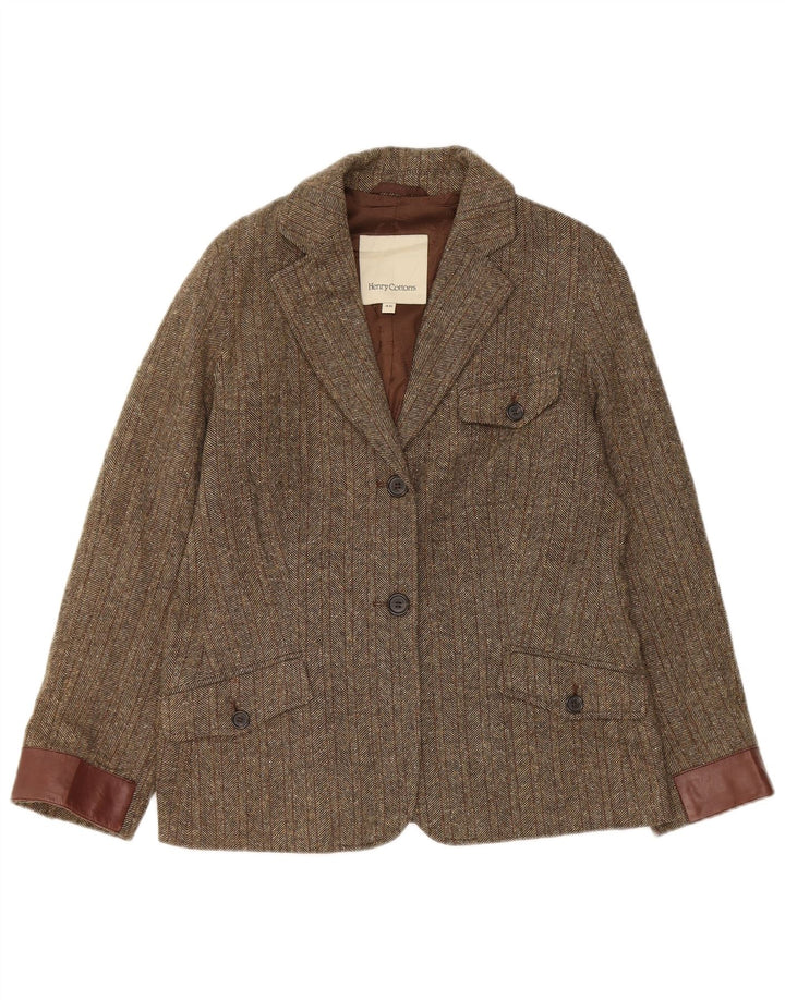 Giacca blazer a 2 bottoni da donna Henry's IT 46 grande spina di pesce marrone