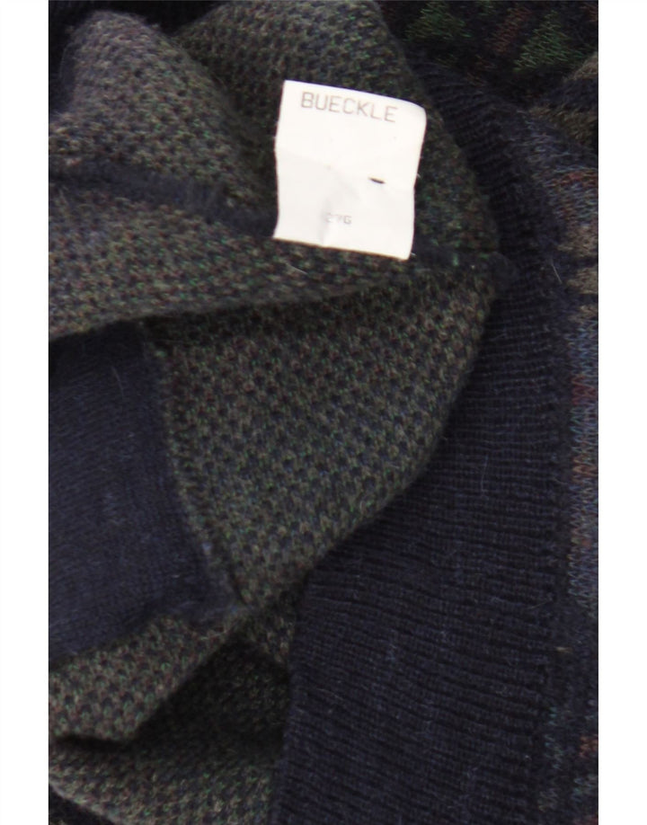 Maglione cardigan da uomo Bueckle IT 58 XL Lana geometrica blu navy