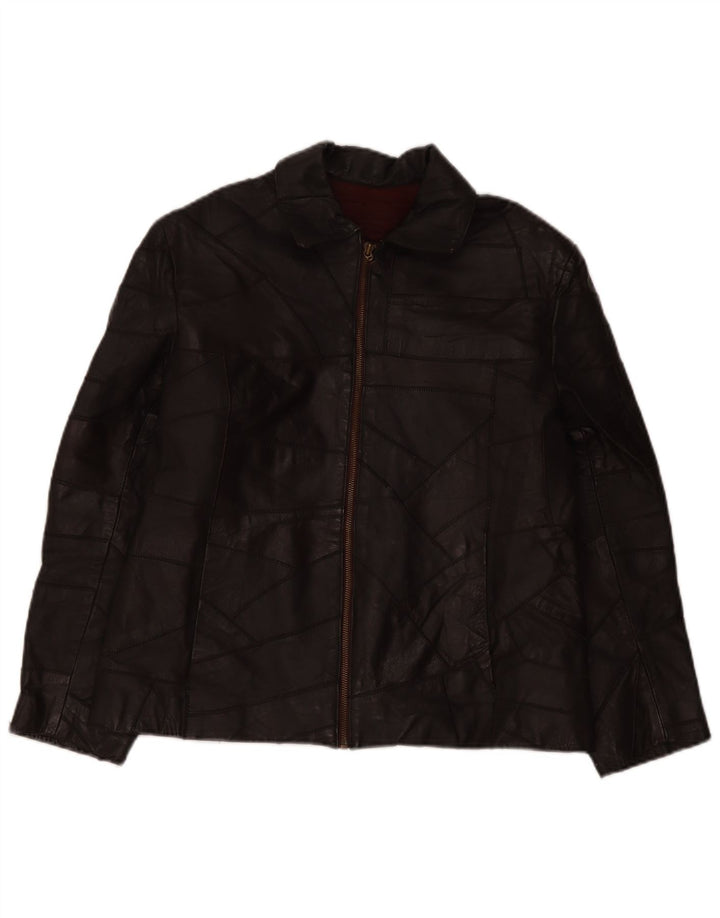 Giacca in pelle da donna vintage UK 14 in pelle marrone medio