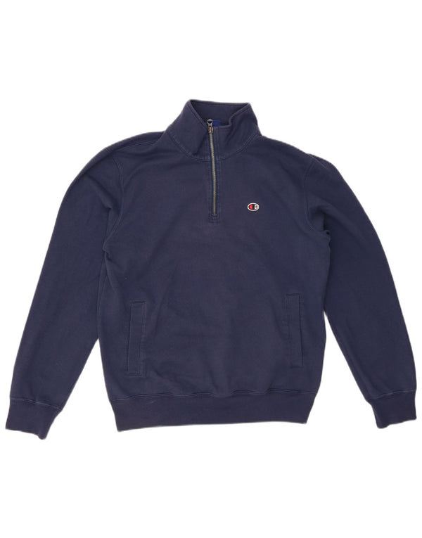 CHAMPION Mens Zip Neck Sweatshirt Jumper Small Navy Blue Polyester