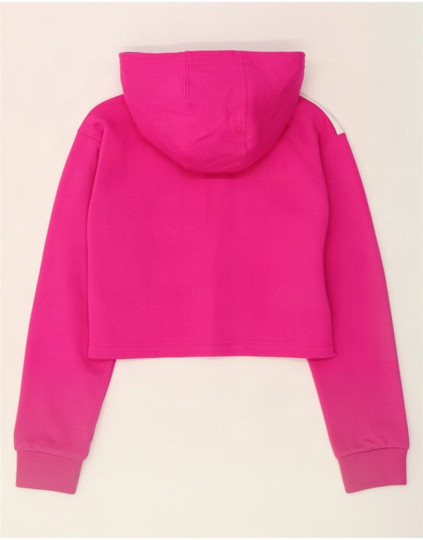 Adidas Girls Crop Hoodie Jumper 9-10 Years Pink Colourblock Cotton