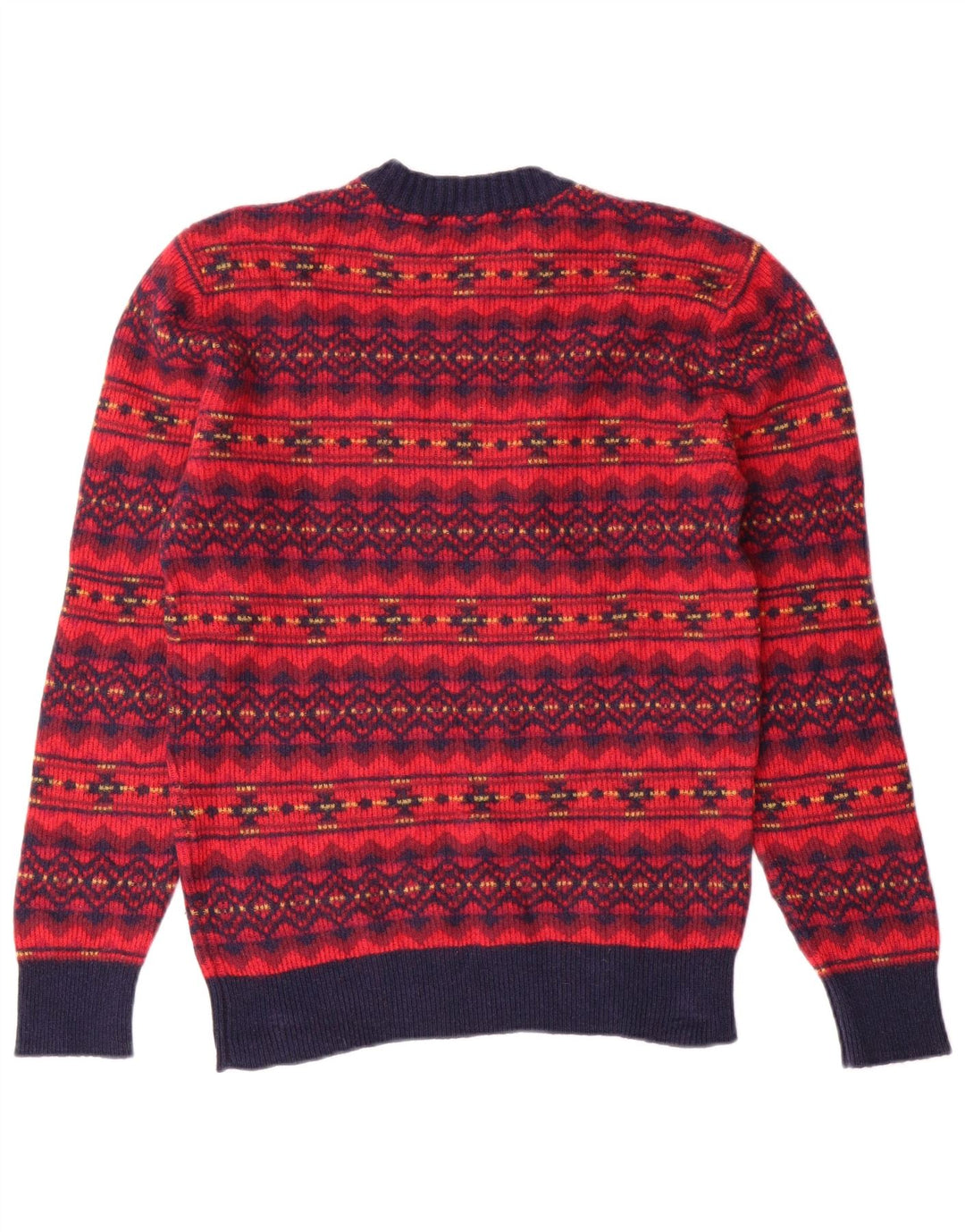 BENETTON Womens Crew Neck Jumper Sweater UK 12 Medium Red Fair Isle