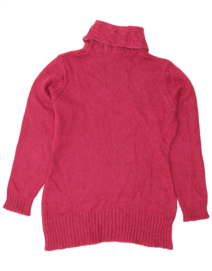 Maglione maglione vintage da donna con collo alto UK 16 grande rosa