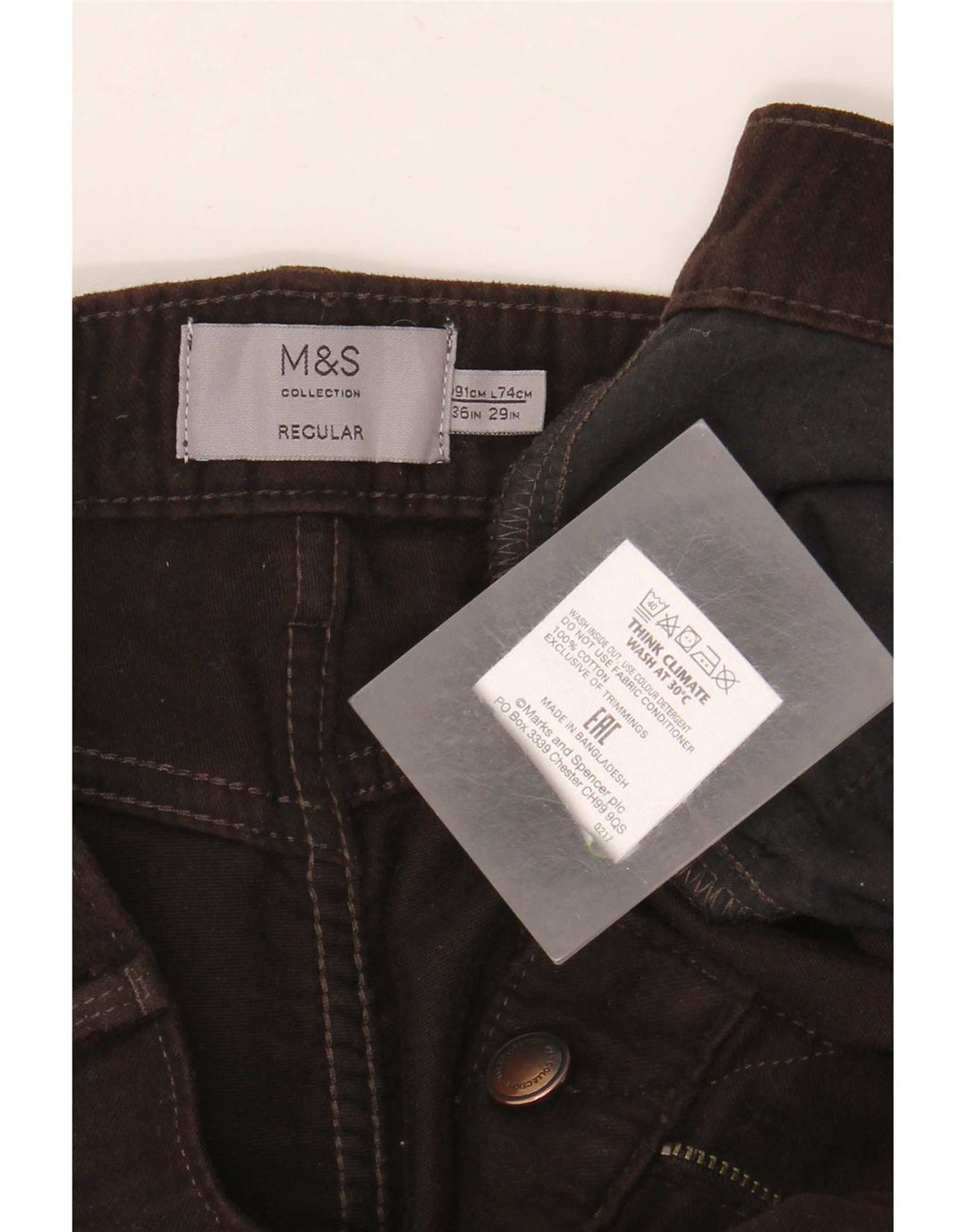 Jeans dritti vestibilità regolare da uomo Marks & Spencer W36 L29 cotone marrone