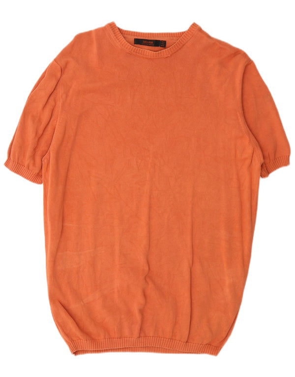 Maglione Zara da uomo a maniche corte con scollo a barca XL in cotone arancione