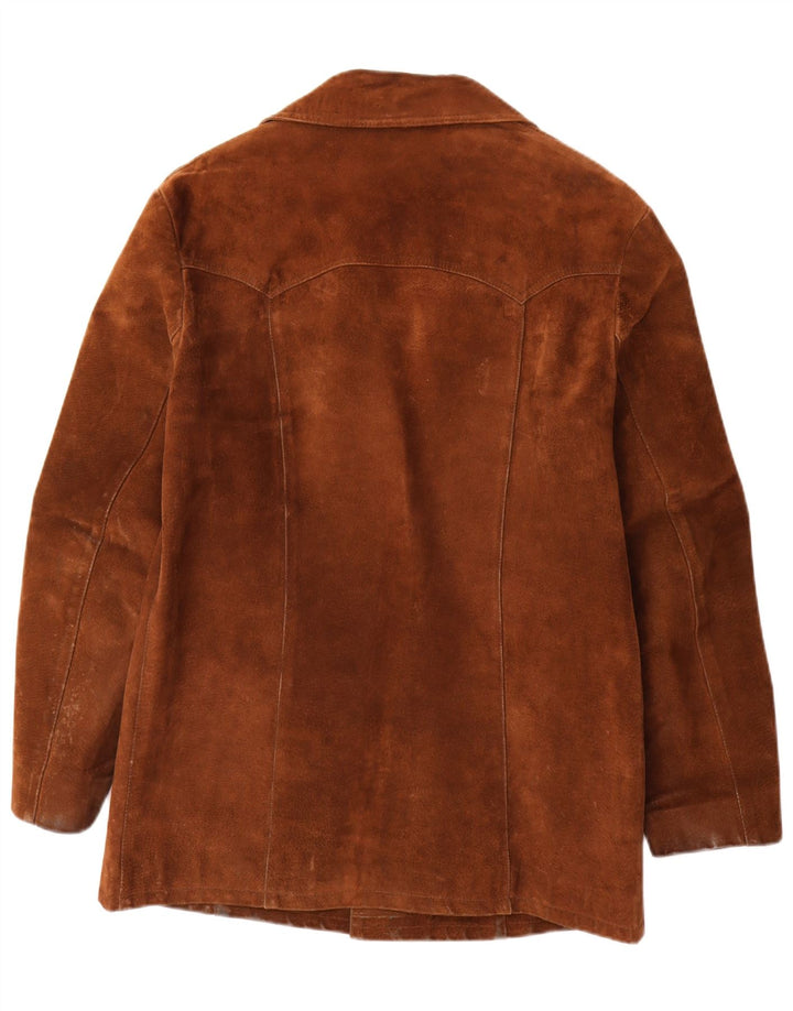 Soprabito vintage da uomo in pelle scamosciata EU 50 grande in pelle marrone