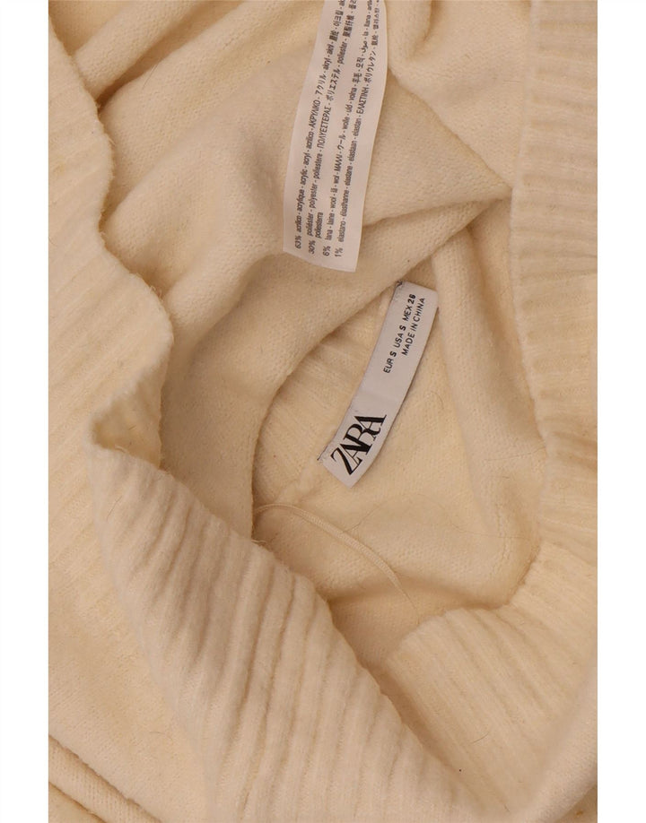 Maglione corto oversize con collo dolcevita da donna Zara UK 10 piccolo bianco sporco