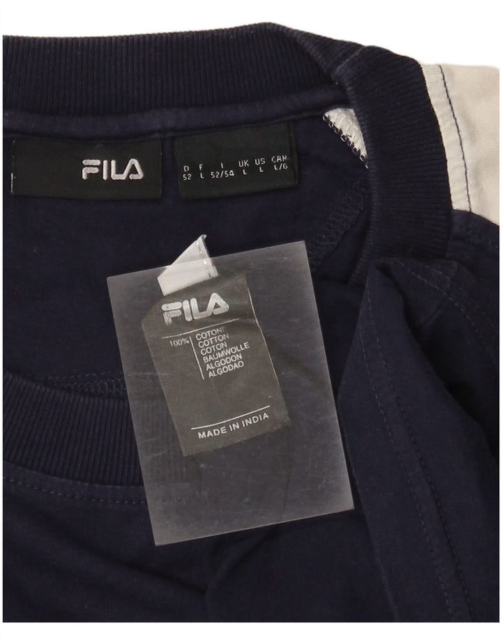 T-shirt grafica da uomo Fila Top Large in cotone color block blu navy
