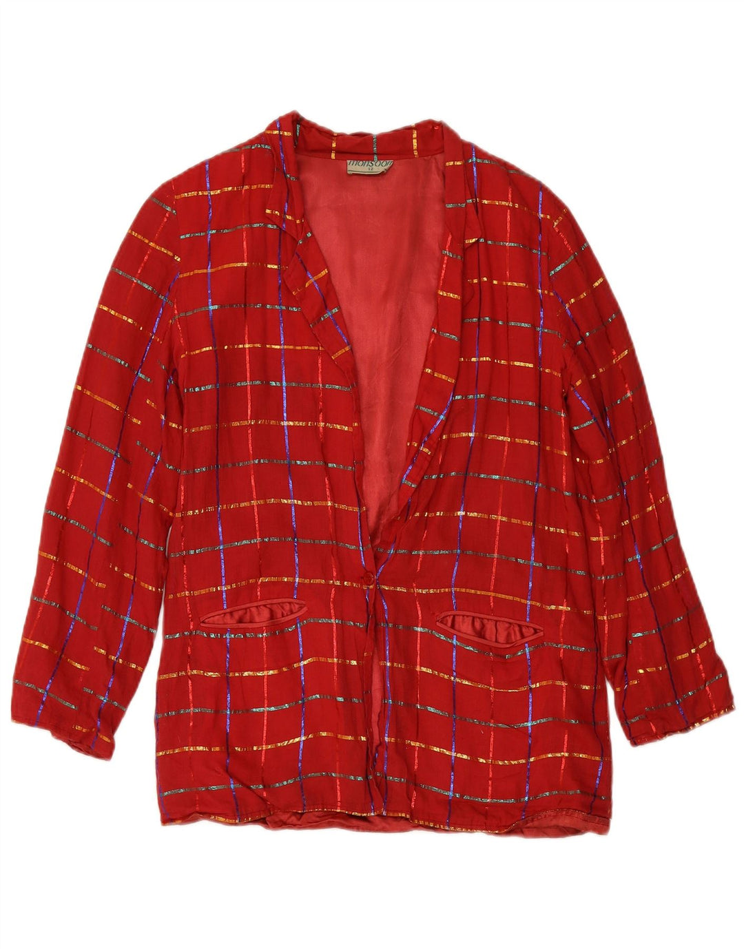 MONSOON Giacca blazer da donna a 1 bottone UK 12 Cotone a quadri bordeaux medio