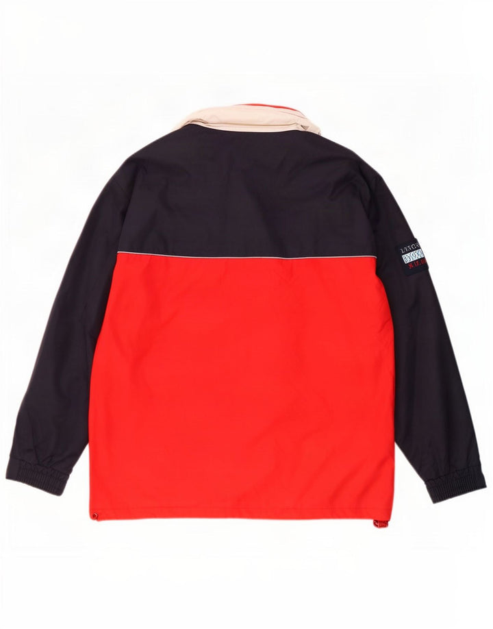 Giacca antipioggia vintage da uomo con cappuccio UK 36 Small Poliestere color block rosso