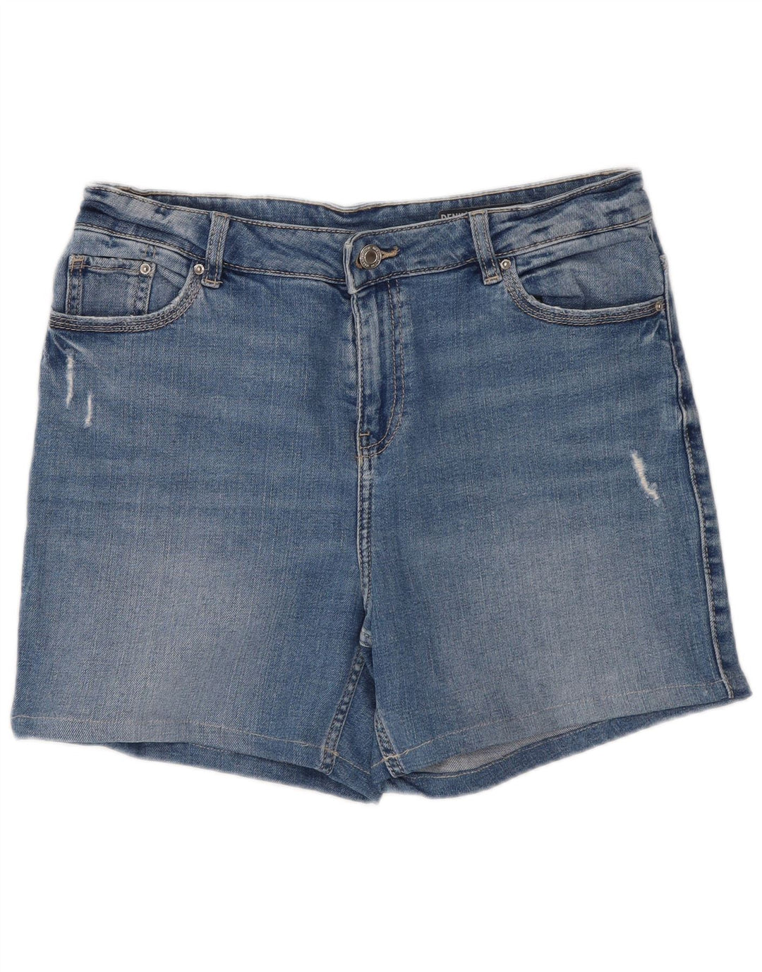 Pantaloncini in denim invecchiato Marks & Spencer da donna UK 12 medio W30 cotone blu