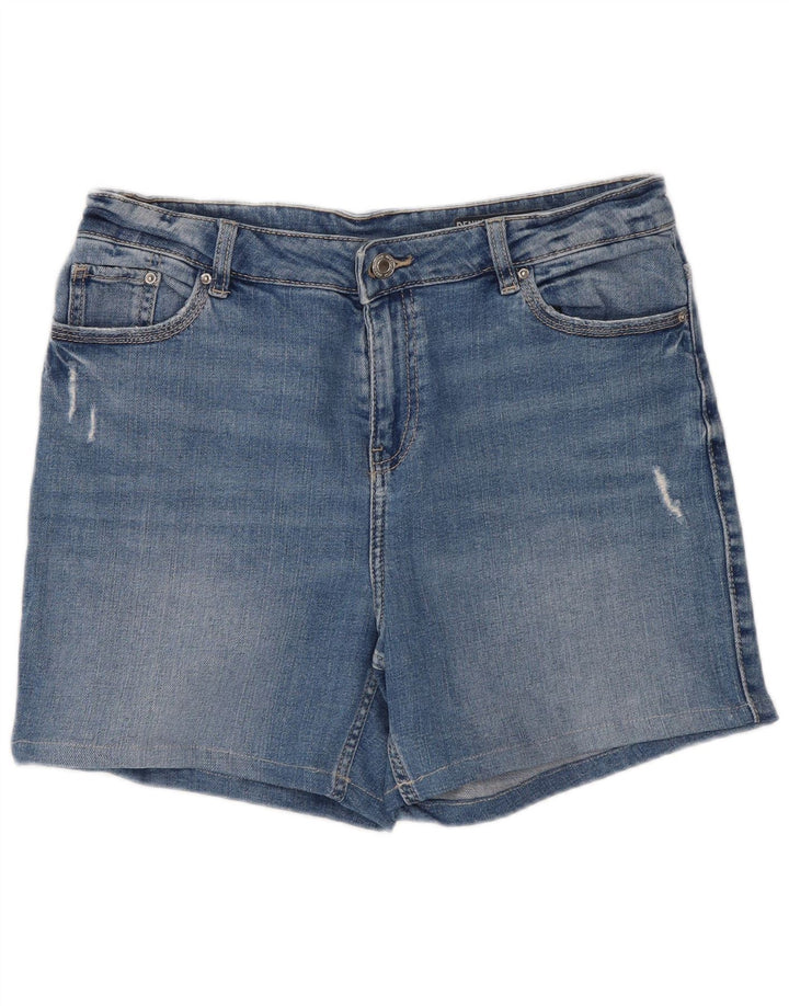 Pantaloncini in denim invecchiato Marks & Spencer da donna UK 12 medio W30 cotone blu