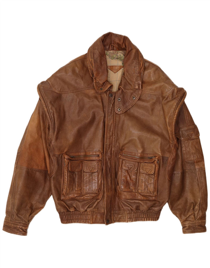 Giacca in pelle da uomo Milan UK 40 grande in pelle marrone