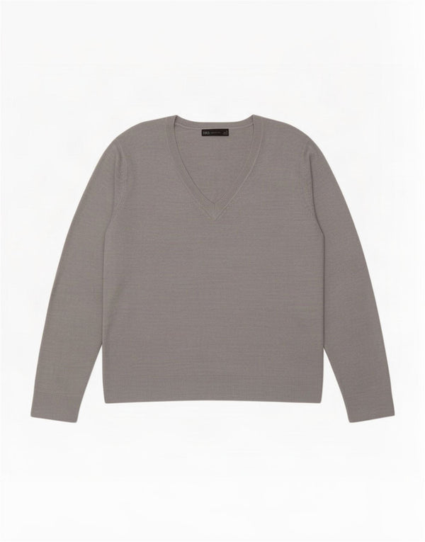 Maglione da donna con scollo a V Marks & Spencer UK 18 XL Acrilico chiazzato grigio