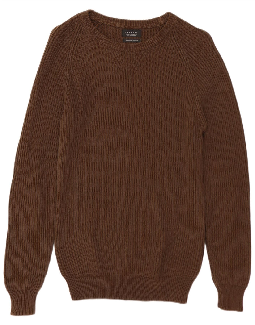 ZARA Maglione da Uomo con Scollo a Barca in Cotone Marrone Medio