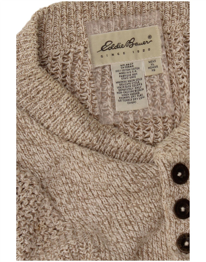EDDIE BAUER Maglione da uomo oversize con collo a bottoni XL Beige chiazzato