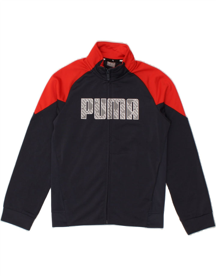 PUMA Boys Graphic Tracksuit Top Jacket 9-10 Years  Navy Blue Colourblock Vintage Puma and Second-Hand Puma from Messina Hembry 