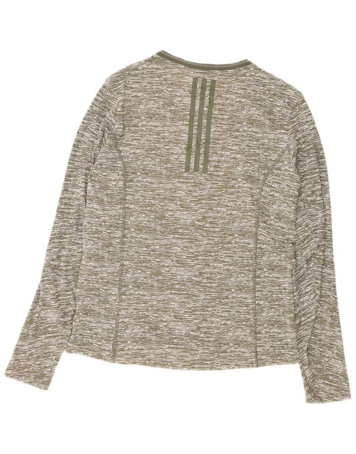 ADIDAS Womens Top Long Sleeve UK 16/18 Large Khaki Pinstripe Polyester
