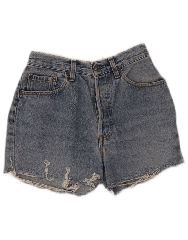 Pantaloncini di jeans invecchiati da donna Levi's W28 cotone blu medio