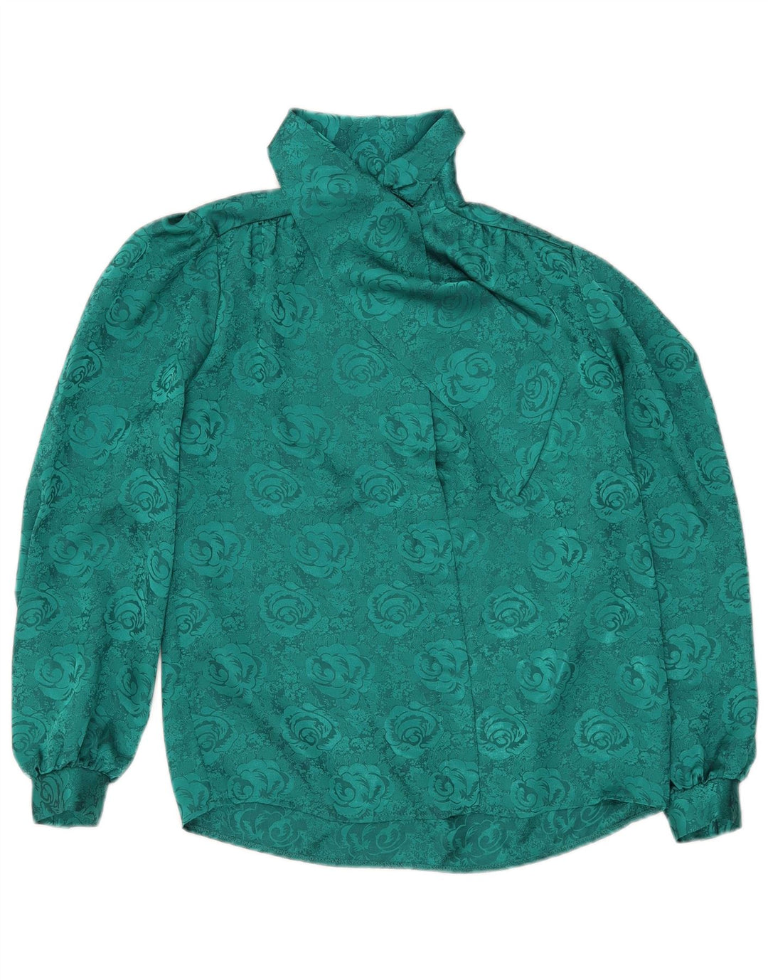 Camicetta da donna vintage con cravatta sul davanti UK 12 Poliestere floreale verde medio