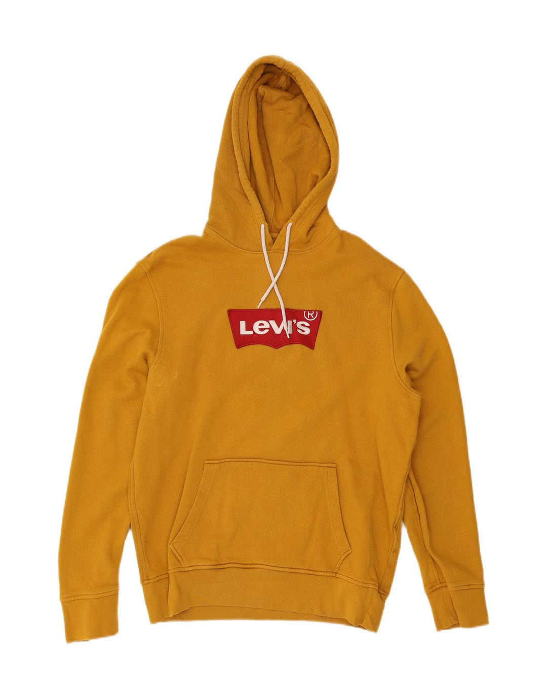 LEVI'S Mens Graphic Hoodie Jumper Medium Yellow Cotton Vintage Levi's and Second-Hand Levi's from Messina Hembry 