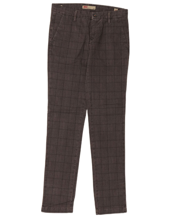 Rifle Mens Slim Chino Trousers W29 L34 Grey Check Cotton