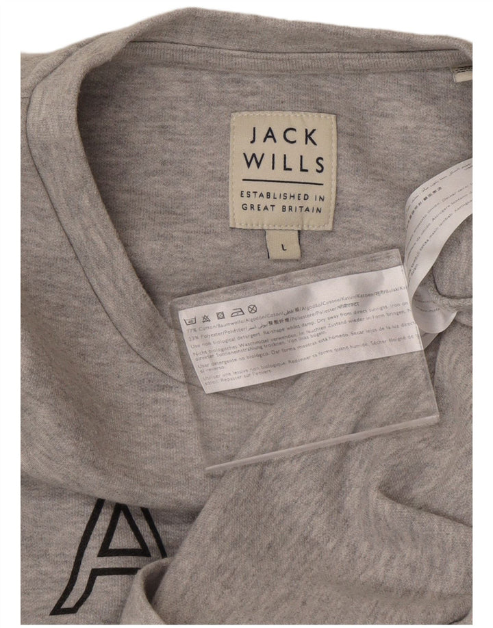 JACK WILLS Womens Graphic Sweatshirt Jumper UK 16 Large Grey Colourblock