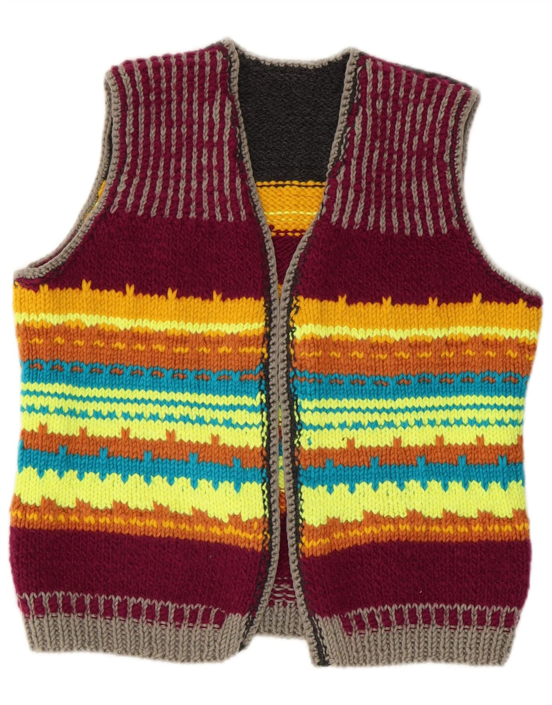 Maglione cardigan corto da donna VINTAGE UK 14 a righe multicolori medie