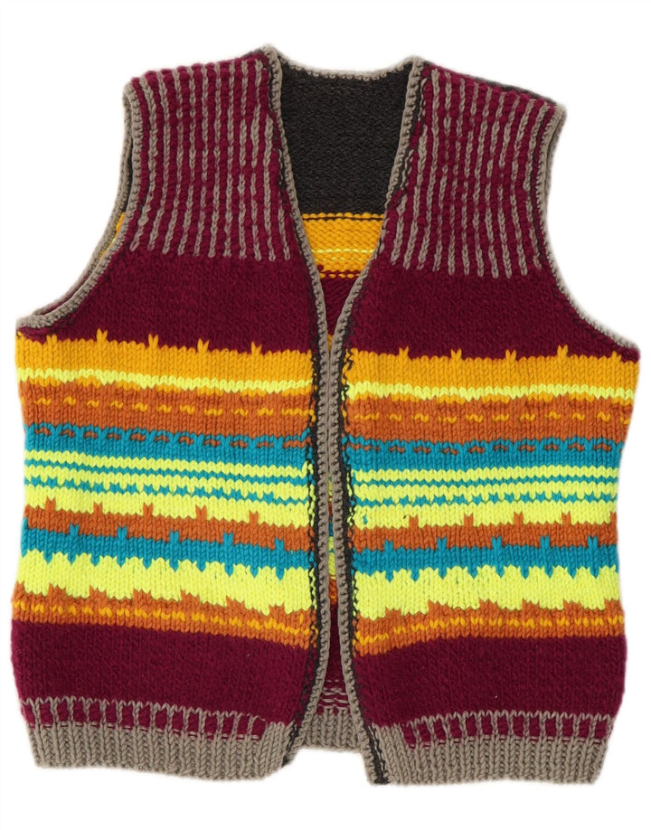 Maglione cardigan corto da donna VINTAGE UK 14 a righe multicolori medie