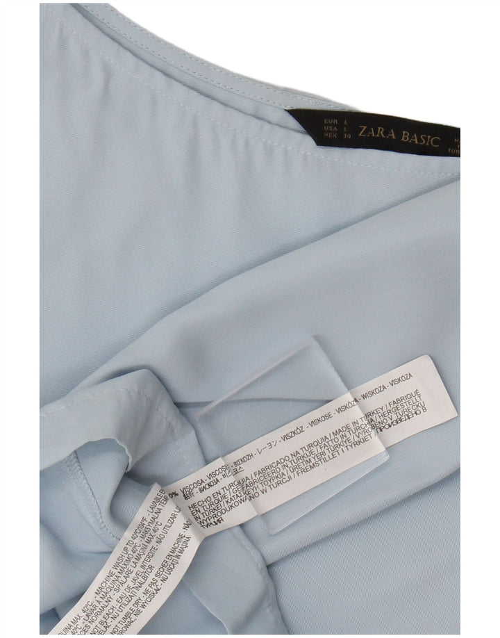 Top corto da donna Zara in camicetta UK 14 grande in viscosa blu