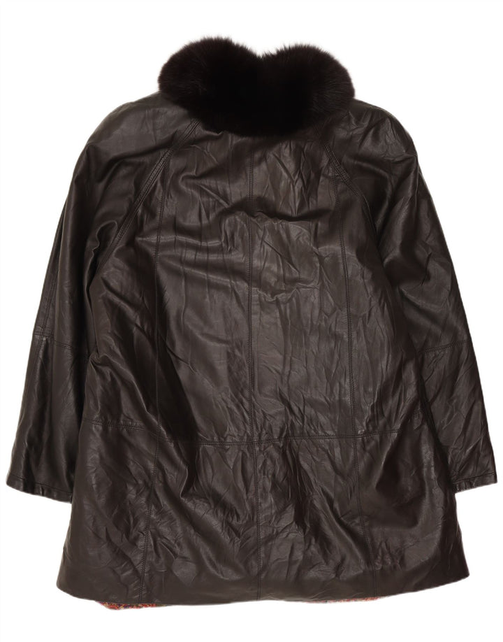Cappotto in pelle da donna VINTAGE UK 18 XL in pelle nera