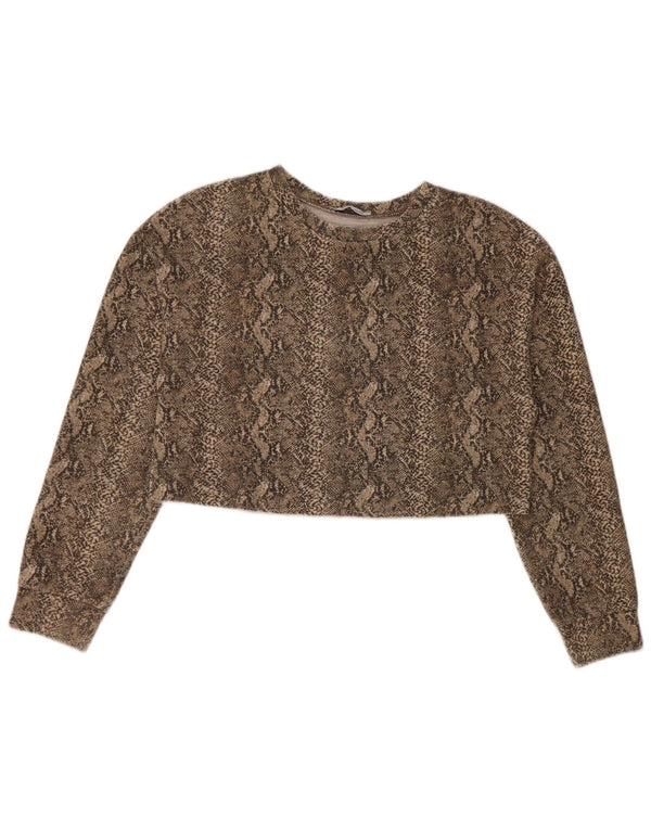 Top corto oversize da donna Zara a maniche lunghe UK 10 piccola stampa animalier kaki
